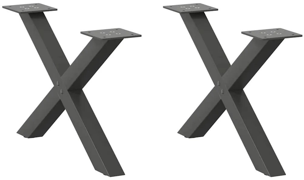 vidaXL Pés para mesa de centro em formato de X, 2 peças, antracite, 60x(30-31) cm, aço
