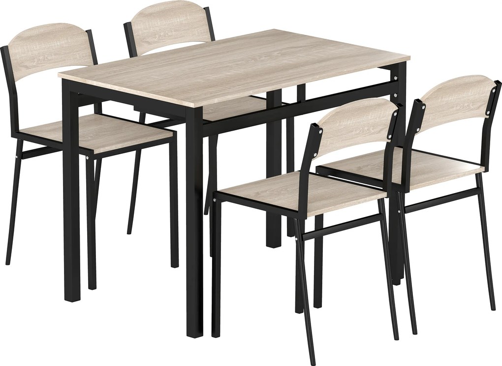 HOMCOM Conjunto de Mesa e Cadeiras de Refeição Mesa de Cozinha Retangular com 4 Cadeiras Estilo Moderno Carvalho e Preto | Aosom Portugal