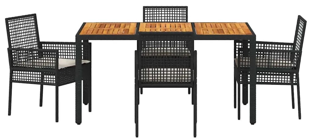 Conjunto de Jantar de Jardim de 5 Peças com Almofadas Pretas de Rattan