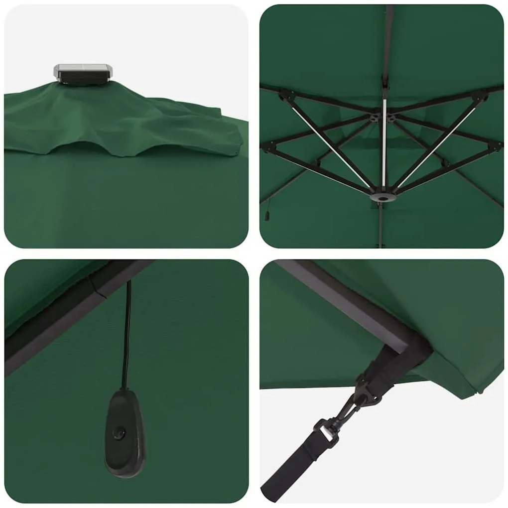 Guarda-Sol Cantiléver Roma com LEDs - Verde, 286 x 285 x 270 cm de Alu