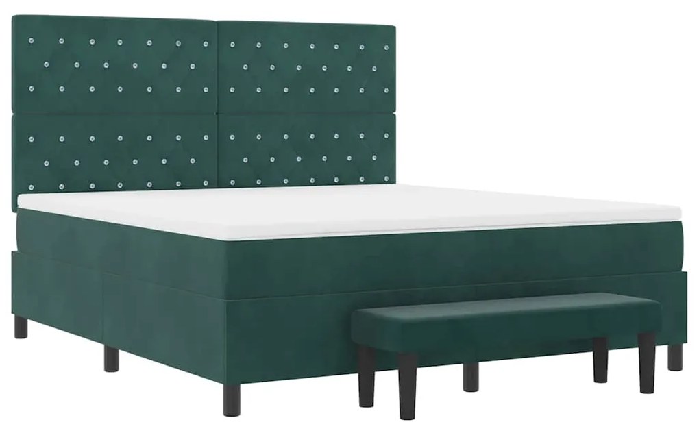 Cama Box Spring com Colchão e Banco Verde Escuro 180x200 cm Veludo