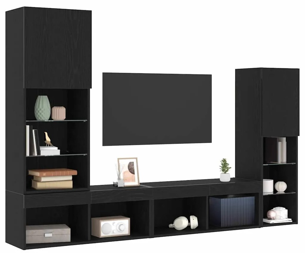 Armário para TV LED vidaXL Carvalho Preto 30.5x30x102 cm Madeira Engen