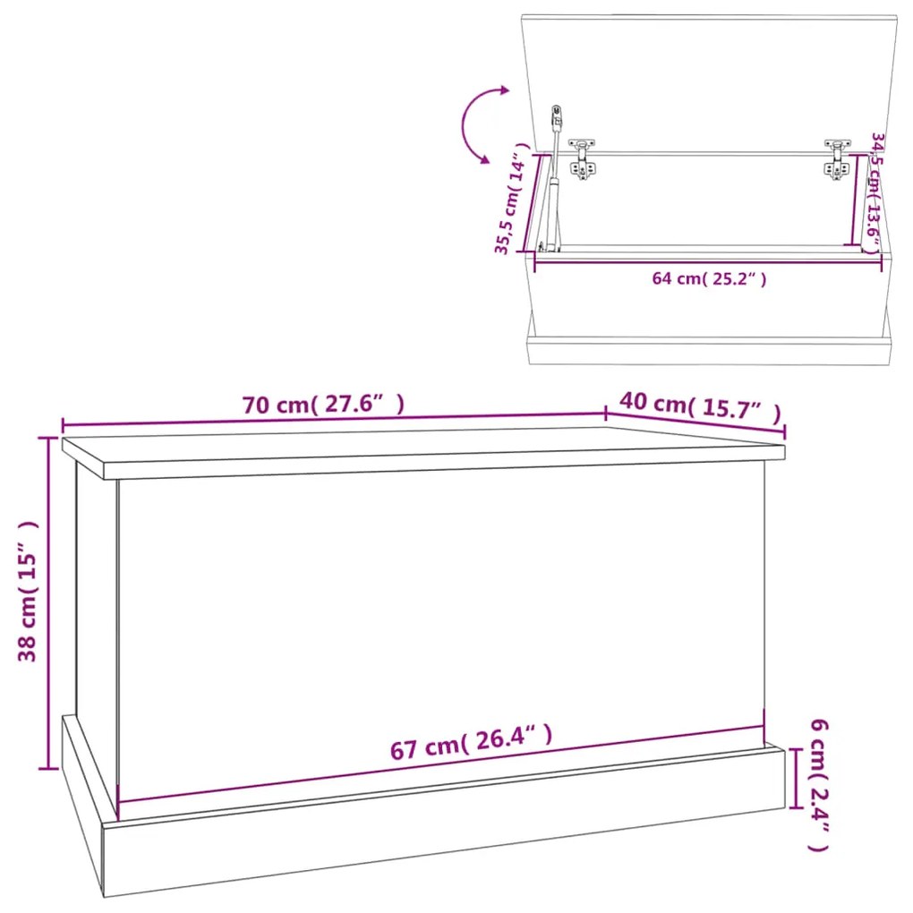 Caixa de arrumação 70x40x38 cm derivados madeira cinza cimento