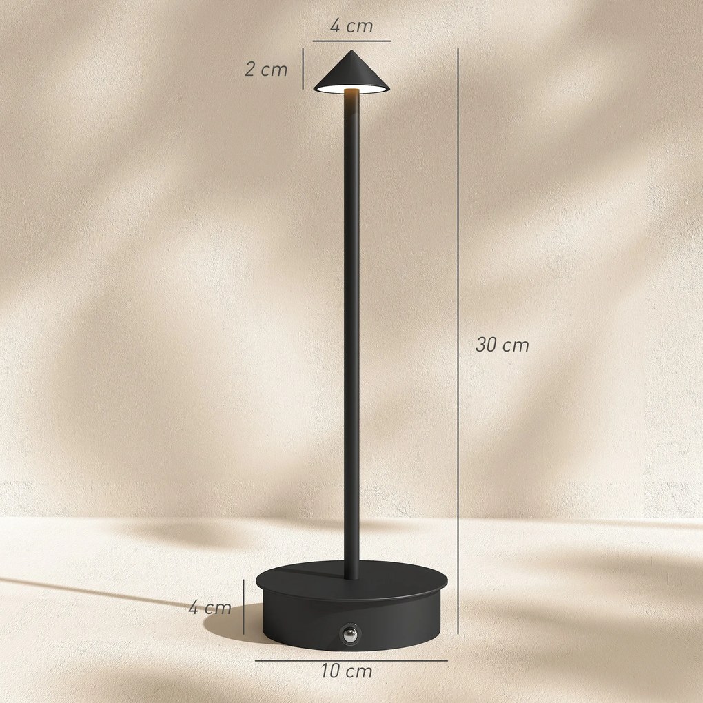 Conjunto de 2 Candeeiros de Mesa Recarregáveis por USB Reguláveis com Controlo Táctil 3000K/4500K/6500K Ø10x30 cm Preto