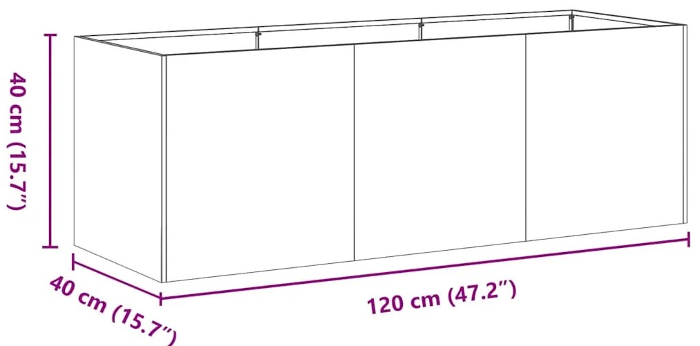 Vaso floreira 120x40x40 cm aço laminado a frio branco