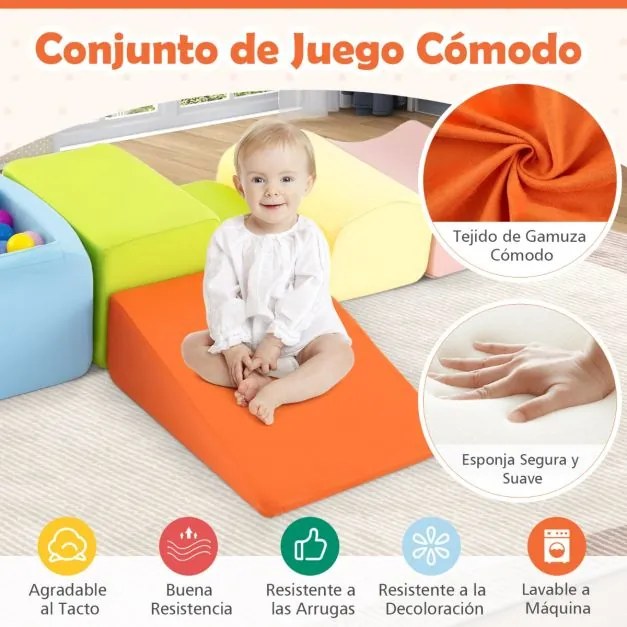Conjunto de escalada e rampa infantil de 5 peças (BOLAS NÃO INCLUIDAS) Blocos de construção de esponja com piscina de bolas Capa lavável Criativo Mult