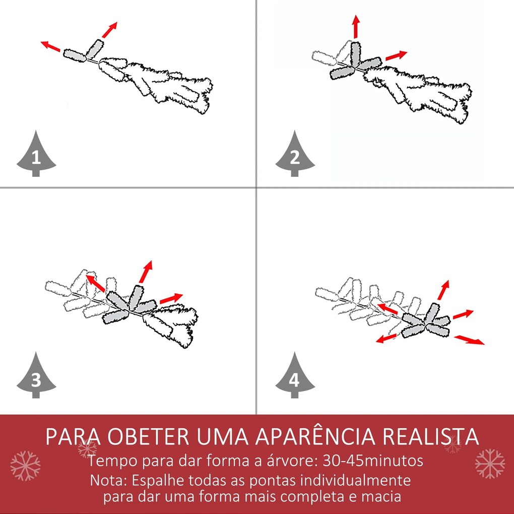 Árvore de Natal Artificial 225cm com Neve Ignífugo com 1300 Ramos Folh