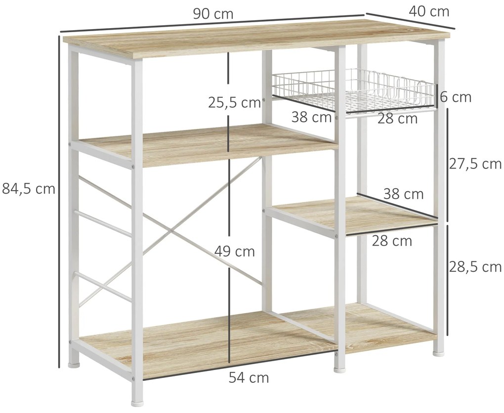 HOMCOM Estante de Cozinha Moderna Estante de Cozinha com 1 Cesto 4 Gan