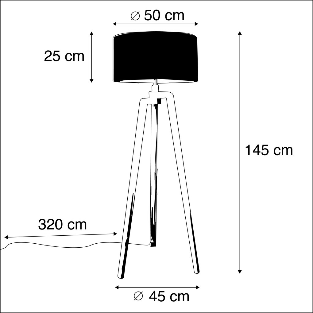 Candeeiro de chão moderno em madeira com máscara preta de 45 cm - Puros Country / Rústico,Moderno