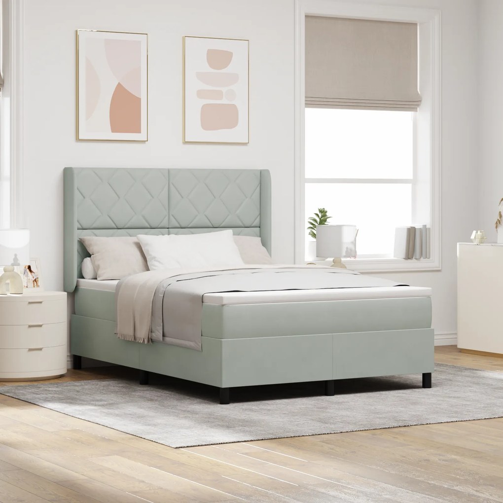 Cama Box com Colchão vidaXL Cinza Claro 140x200 cm Veludo