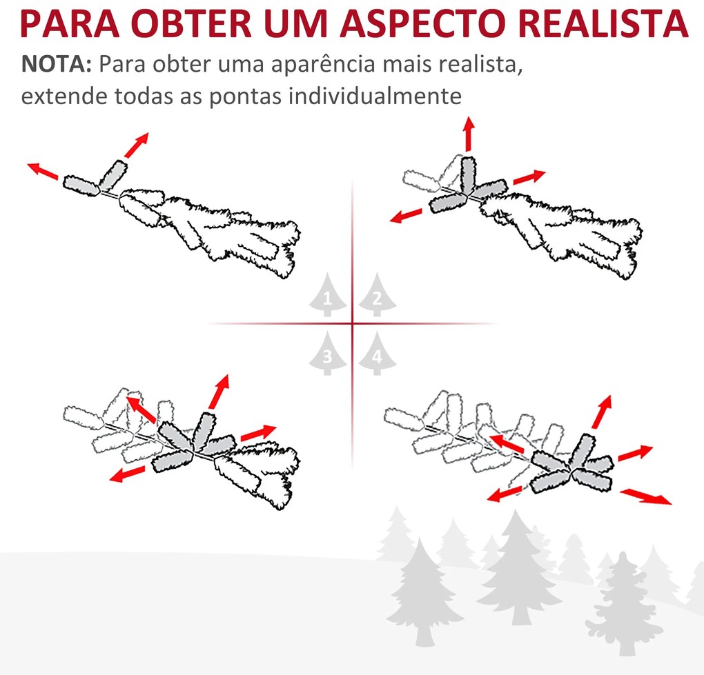 HOMCOM Árvore de Natal Artificial 180cm Ignífugo com 390 Ramos de PVC