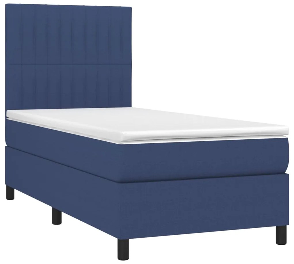 Cama box spring c/ colchão e LED 90x200 cm tecido azul