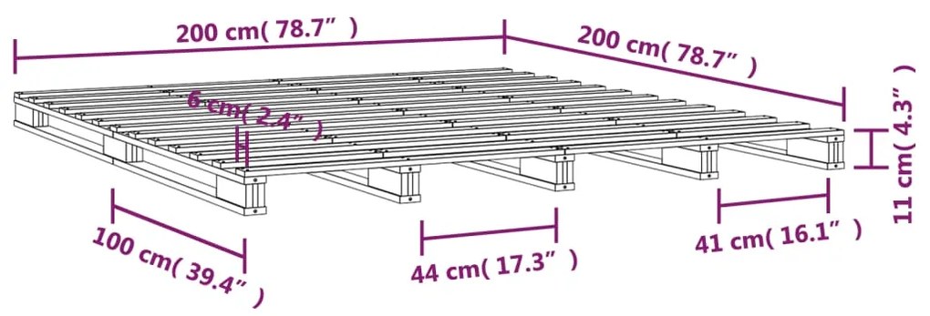 Cama de paletes 200x200 cm pinho maciço cinzento