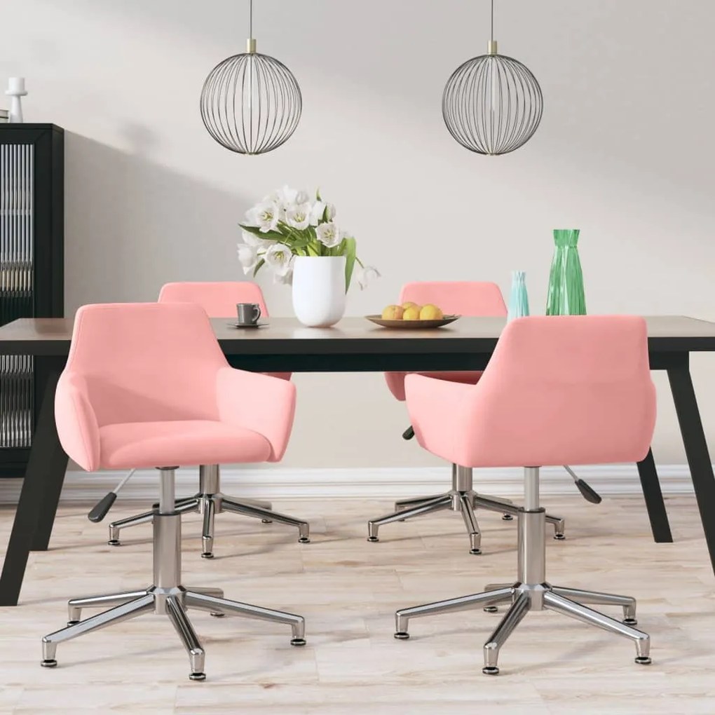 vidaXL Cadeiras de jantar giratórias 4 pcs veludo rosa