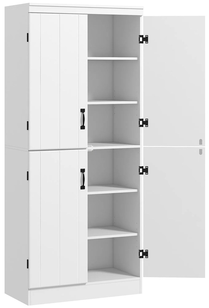 HOMCOM Armário de Cozinha Móvel Auxiliar de Cozinha com 6 Prateleiras de Armazenamento Estilo Moderno 76x40x176,7 cm Branco | Aosom Portugal