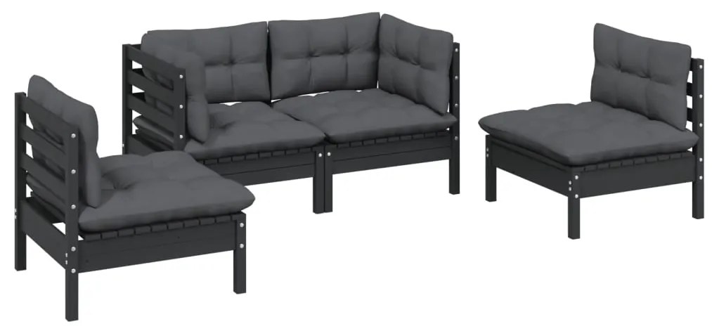 4 pcs conjunto lounge jardim c/ almofadões pinho maciço