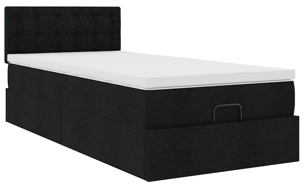 Estrutura de cama otomana com colchão preto tecido