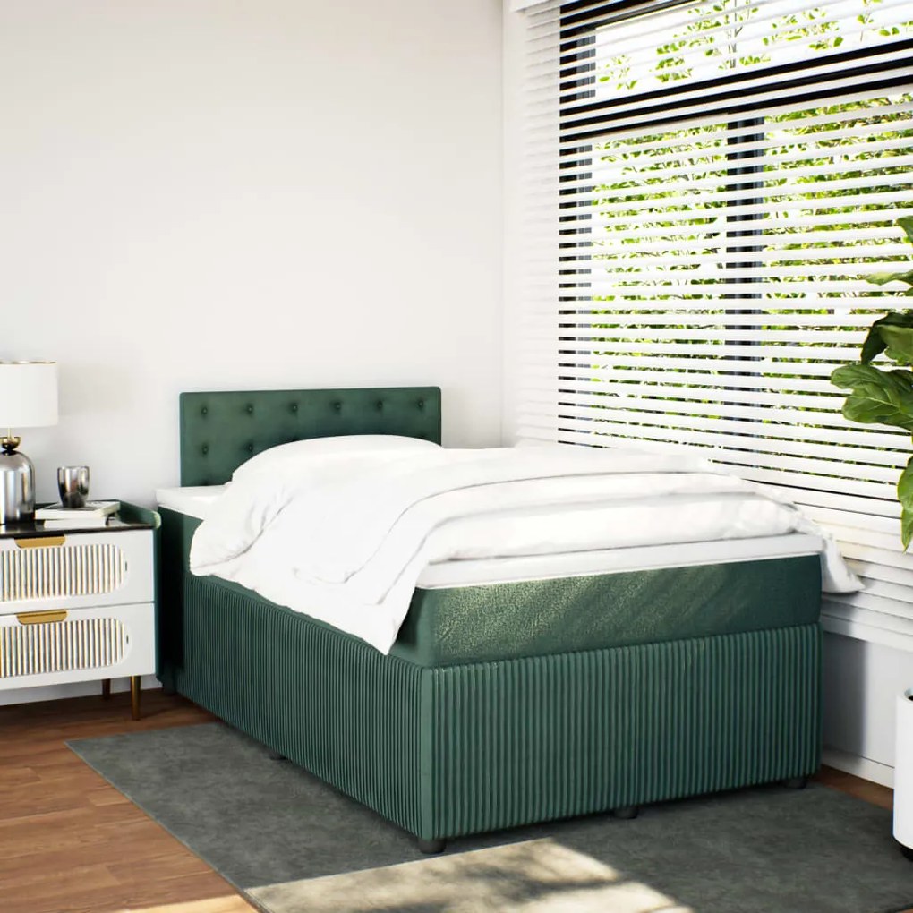 Cama boxspring com colchão 120x190 cm veludo verde-escuro