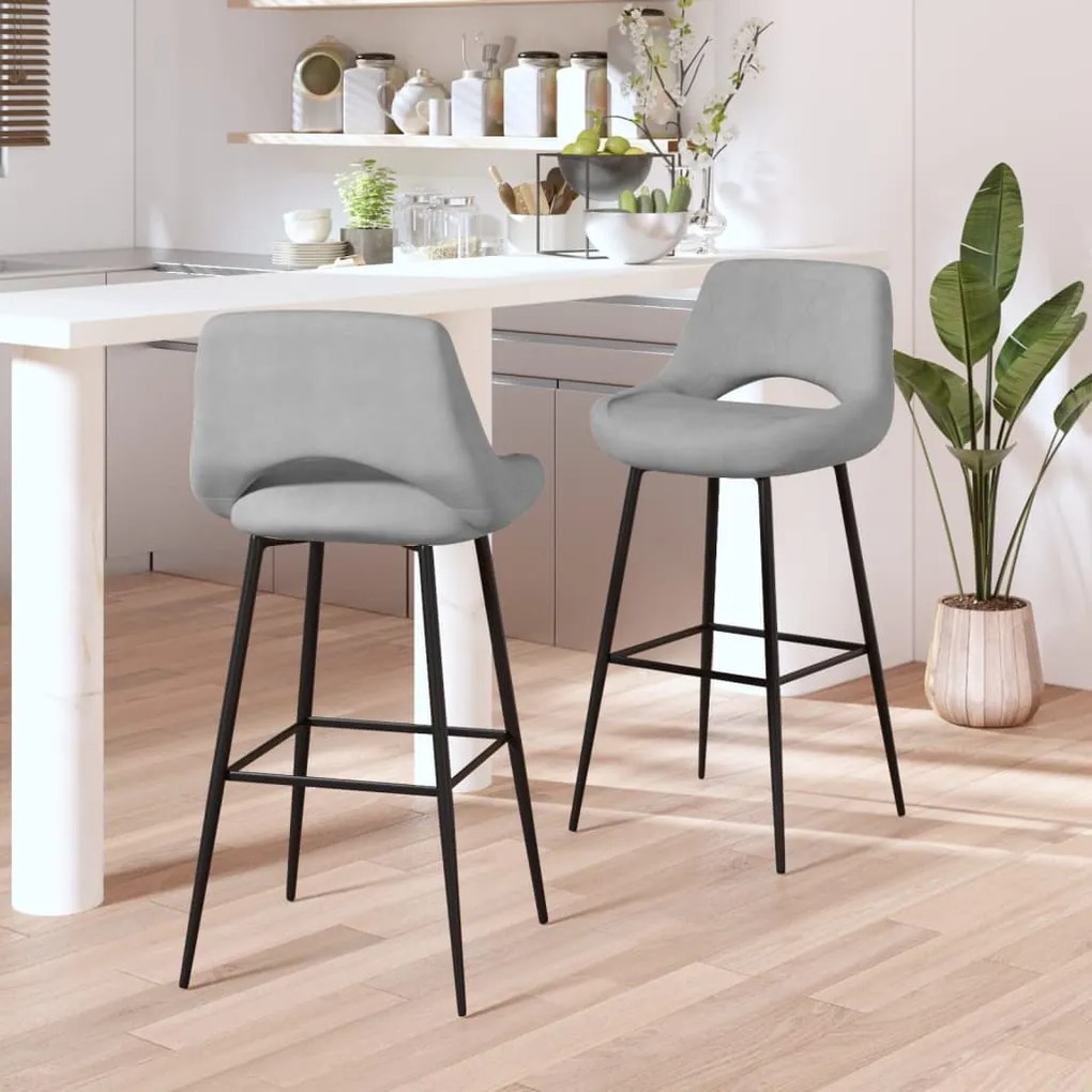 vidaXL Bancos de bar 2 pcs veludo cinzento-claro