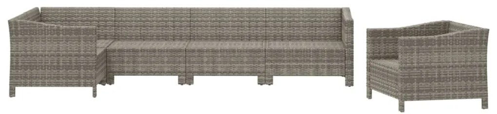 6 pcs conjunto lounge de jardim c/ almofadões vime PE cinzento