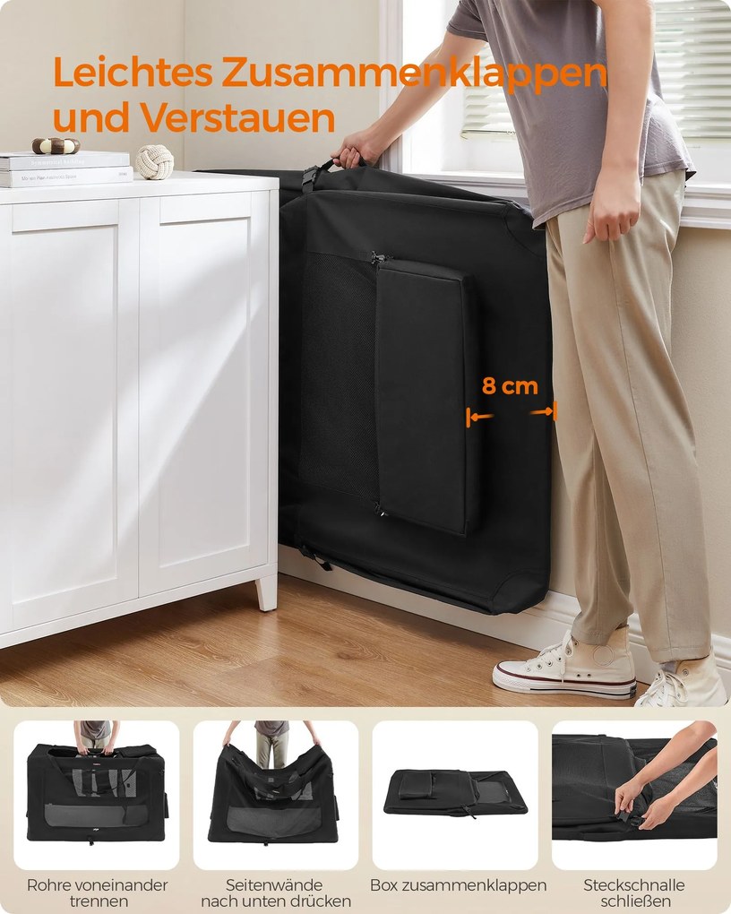 Transportadora para animais de estimação com pegas em estrutura metálica 122 x 79 x 79 cm preta