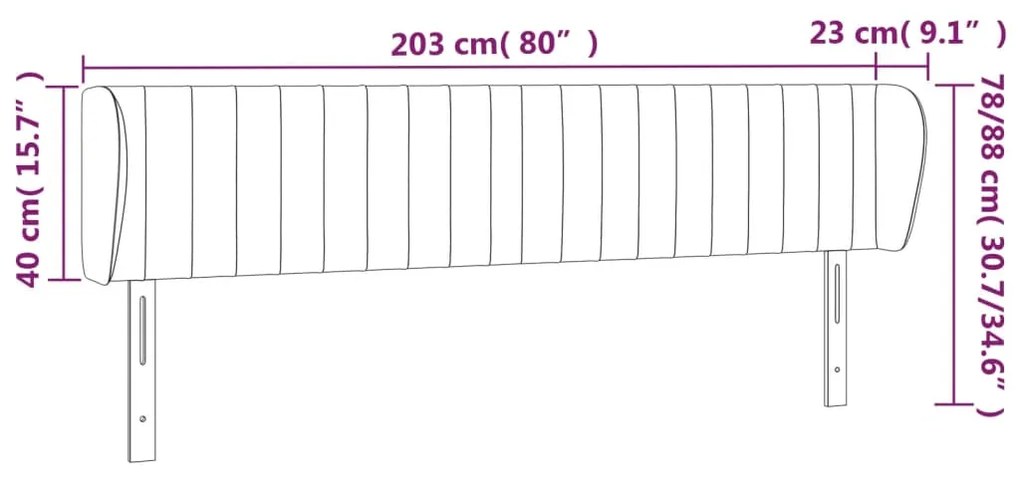 Cabeceira de cama c/ abas tecido 203x23x78/88 cm creme