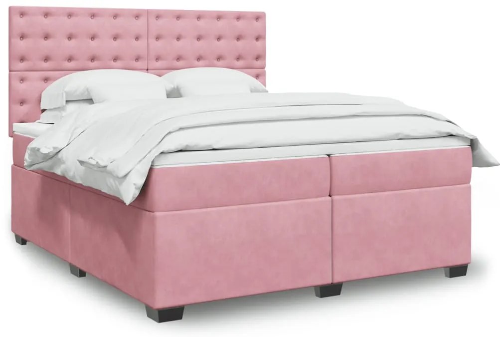 Cama com molas/colchão 200x200 cm veludo rosa