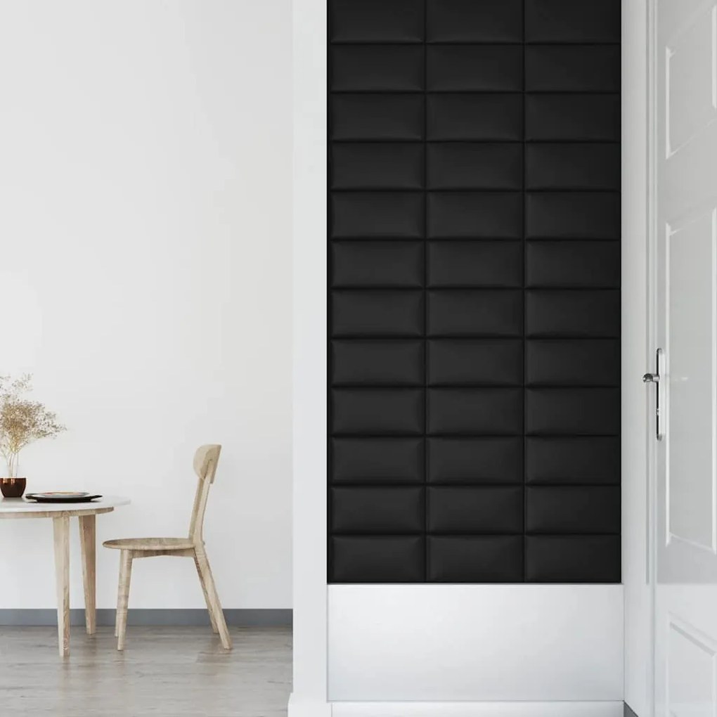 Painel de parede 12 pcs 30x15 cm couro artificial 0,54 m² preto