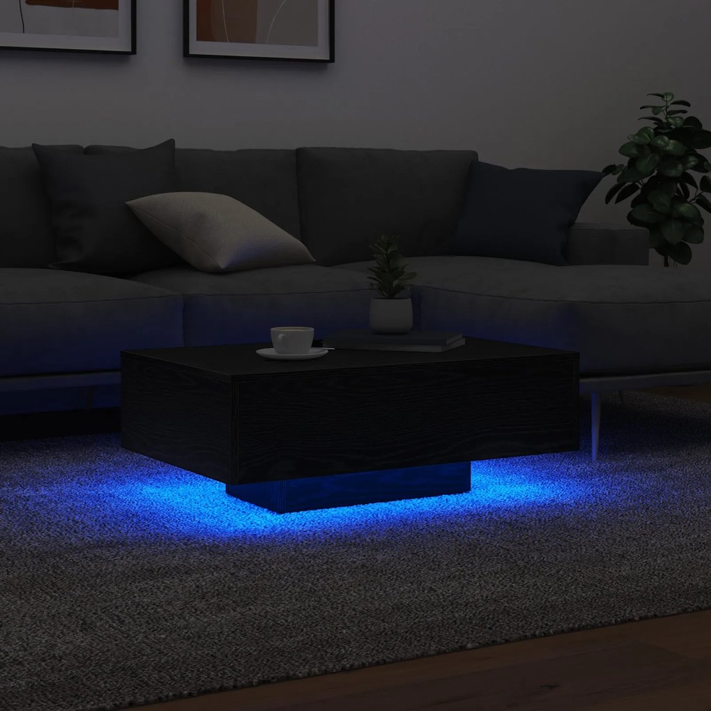 Mesa de Centro vidaXL com Luzes LED Carvalho Preto 85x55x31 cm