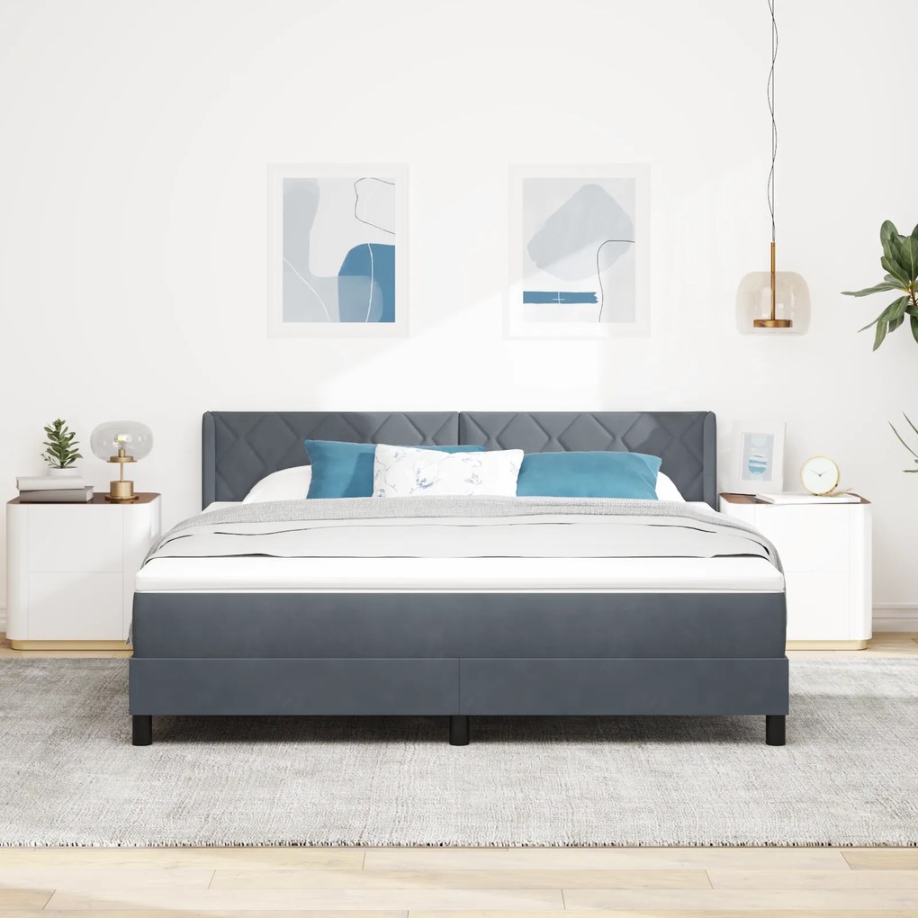 Cama Box Spring vidaXL com Colchão cinza escuro 180x200 cm Veludo