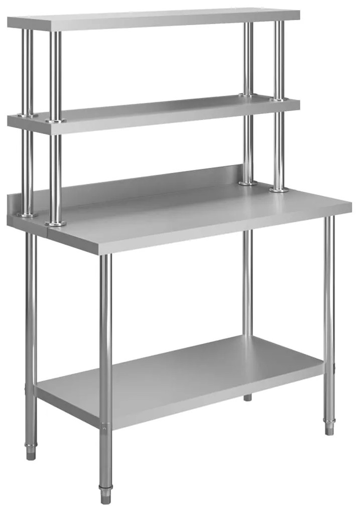 vidaXL Mesa trabalho cozinha c/ prateleira 120x60x150cm aço inoxidável