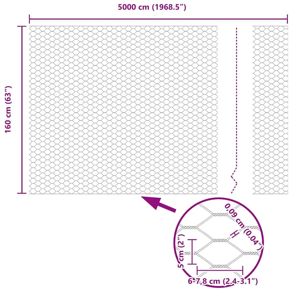 Cerca Hexagonal vidaXL Cinza 1.6x50 m Aço