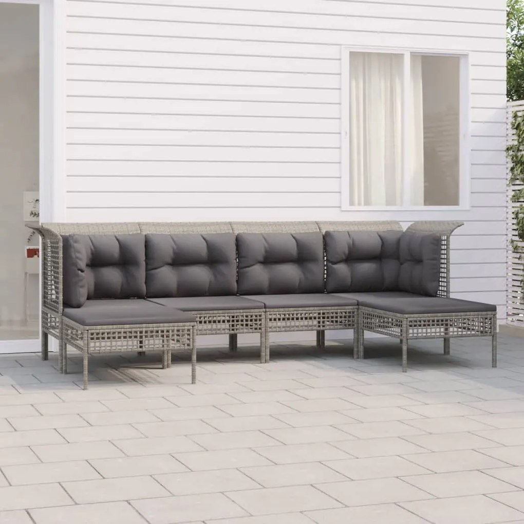 3187552 vidaXL 6 pcs conjunto lounge de jardim c/ almofadões vime PE cinzento