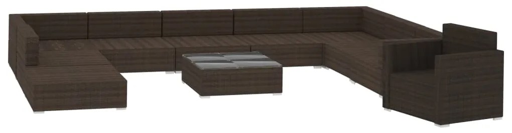11 pcs conjunto lounge jardim c/ almofadões vime PE castanho