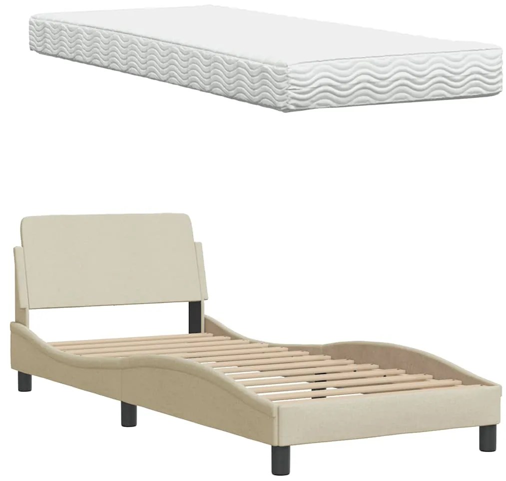 Cama com colchão 80x200 cm tecido cor creme