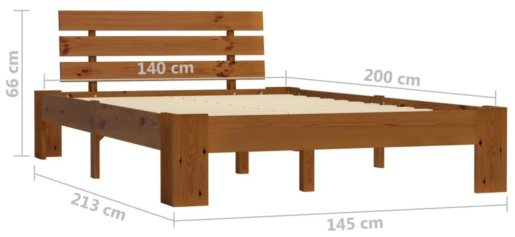 Estrutura cama c/ cabeceira 140x200cm pinho maciço castanho-mel