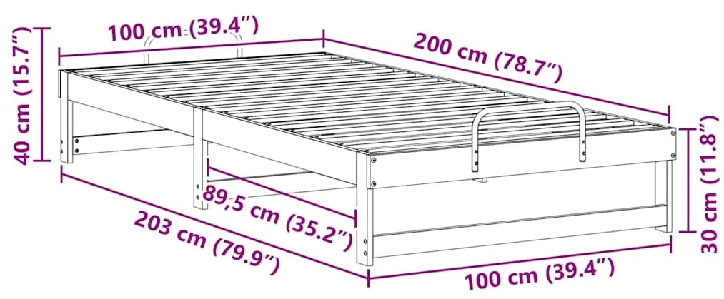 Estrutura de Cama com Alças Castanho 100 x 200 cm