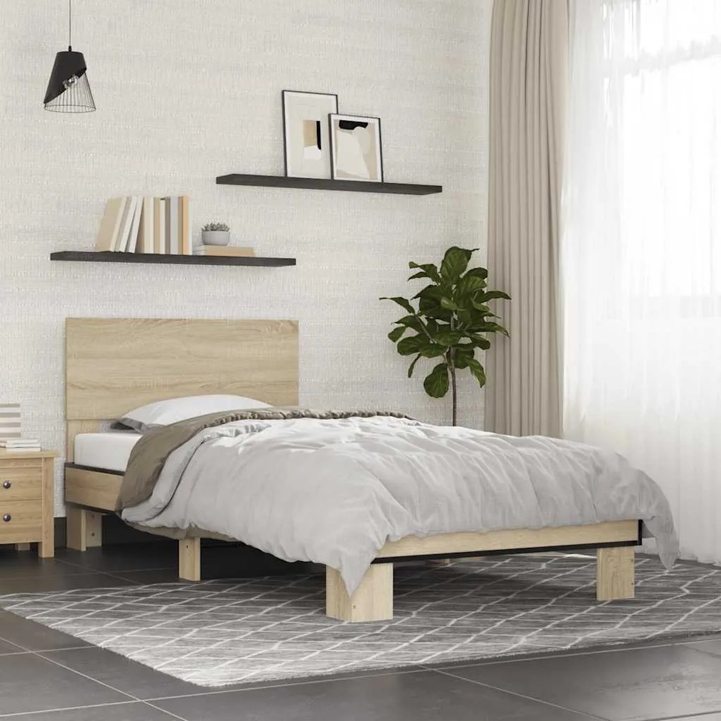 vidaXL Estrutura de cama derivados de madeira e metal carvalho sonoma