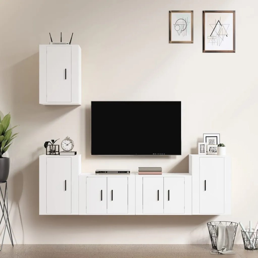 vidaXL Conjunto móveis de TV 5 pcs madeira processada branco