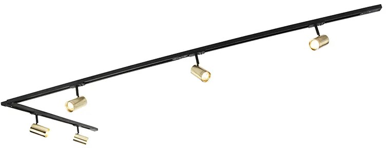 Sistema de calhas inteligente preto com dourado monofásico 5 luzes incl. Wifi GU10 - Jeana