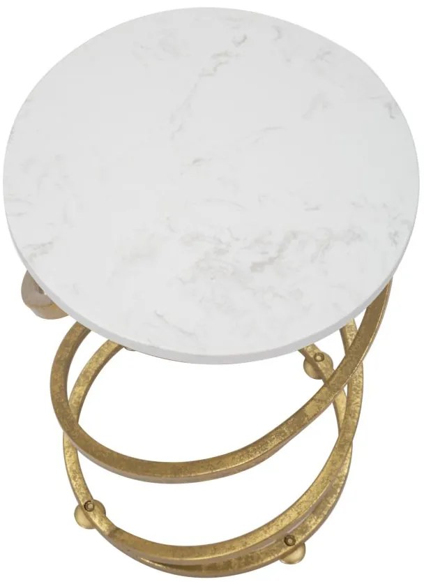 MESA DE APOIO EM MÁRMORE ESPIRAL Ø 27,5X47,5 CM DOURADO E BRANCO