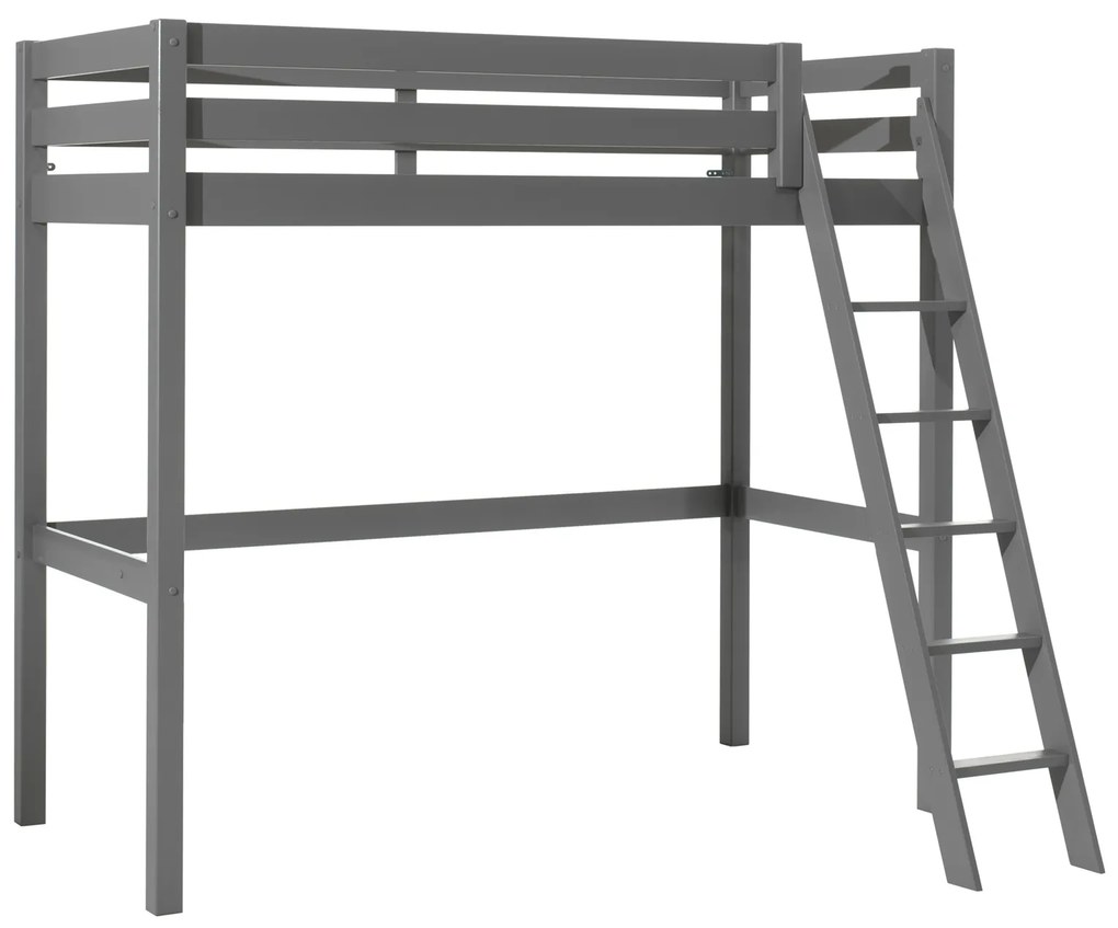 Conjunto Cama alta de Criança PINO 90 x 200 cm + estrado + escada + sofá-cama Cinzenta