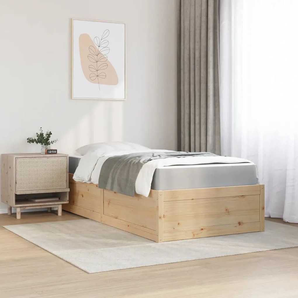 Cama com colchão 100x200 cm madeira de pinho maciça