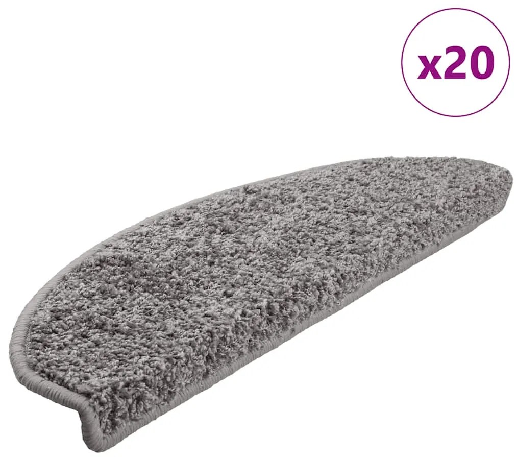 vidaXL Tapetes de escada 20 pcs 65x21x4 cm cinzento