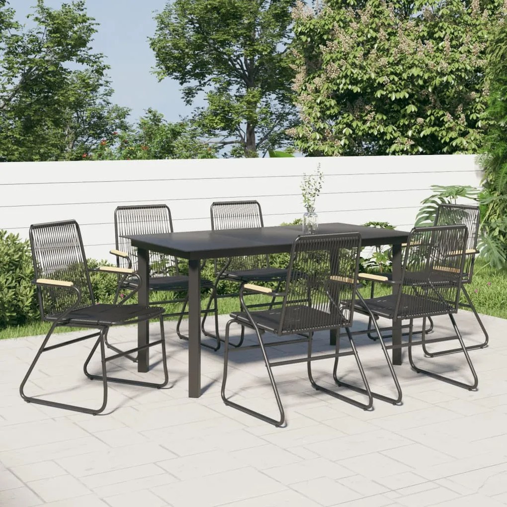 vidaXL 7 pcs conjunto de jantar para jardim vime de PVC preto