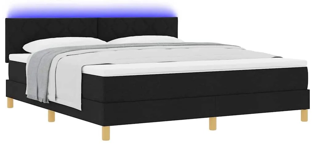 Cama Box com Colchão &amp; LED Preta 180x200 cm Tecido