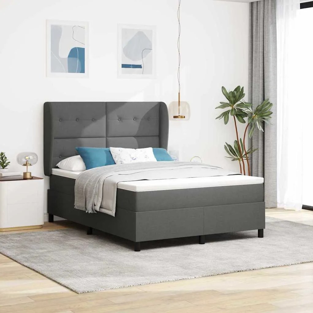 vidaXL Cama Box com colchão Cinzento escuro 140 x 190 cm tecido