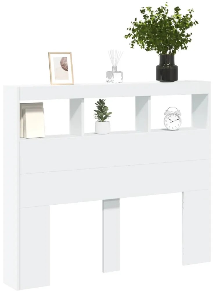 Armário de cabeceira com luzes LED 120x17x102 cm branco