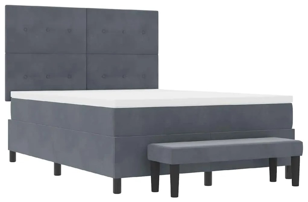 Cama Box Spring com Colchão &amp; Banco Cinza Escuro 140x200 cm Veludo