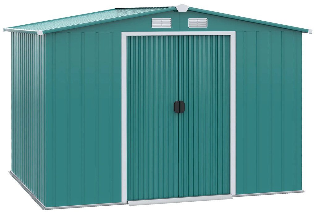 Outsunny Abrigo de Jardim 260x206x179cm 4,7m² Abrigo de Aço Galvanizado com Portas de Correr e Ventilações para Armazenamento de Ferramentas Verde